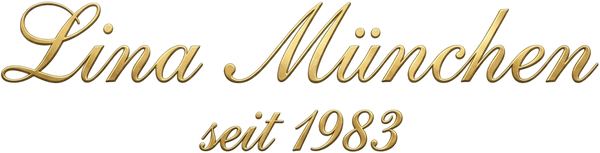 Gold text 'Lina München seit 1983' on a white background
